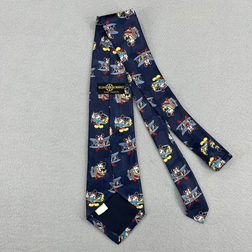 Kum Kwang Mickey Mouse Aviator Pilot Airplane Navy Blue Mens Novelty Tie